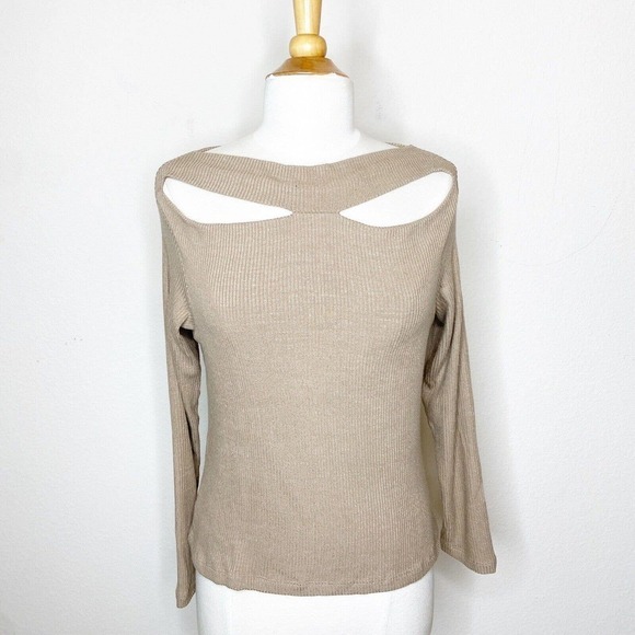 LNA Clyde Slub Sweater with Collar Cut Out in Heather Taupe M NWT - Picture 2 of 9
